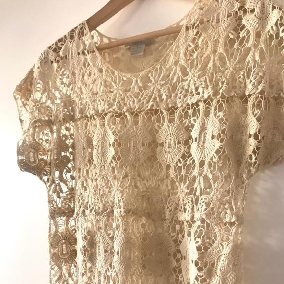 Crochet Lace Tunic Top with Cap Sleeves Off-White Solitaire Size Small - Picture 3 of 7
